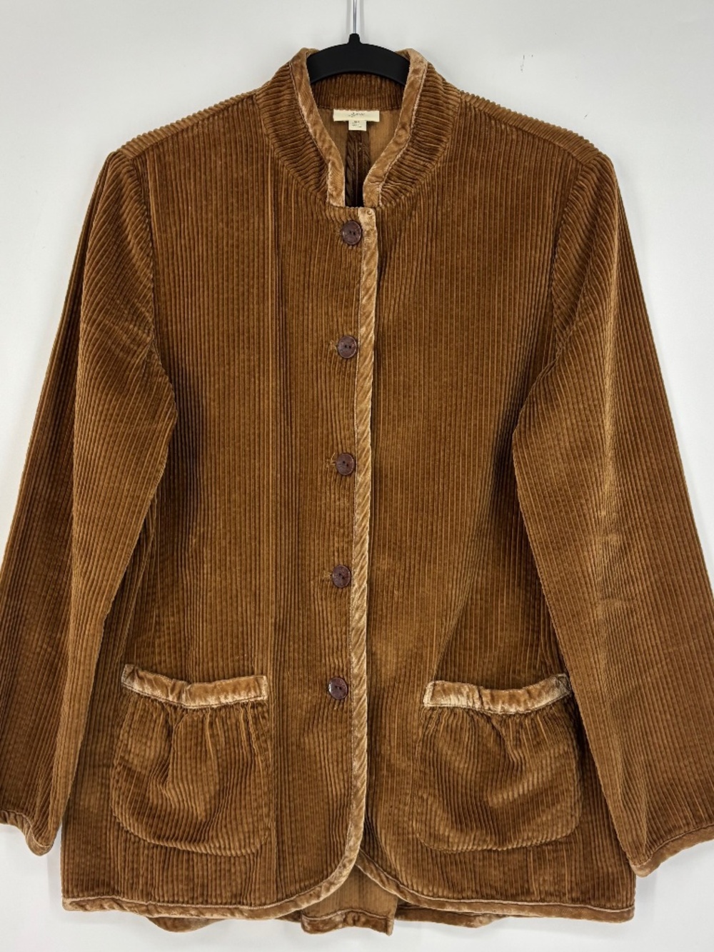 J. Jill Womens Small PETITE Button Front Casual Jacket Tan Corduroy Velvet Trim